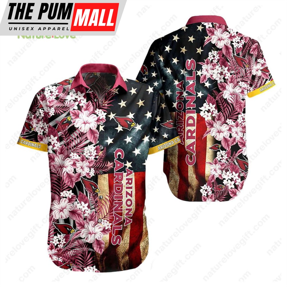 Arizona Cardinals America Flag Hibiscus Flower Hawaiian Shirt