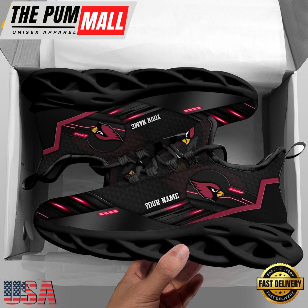 Arizona Cardinals Black Clunky Pattern NFL Sport Custom Max Soul Shoes, Running Sneakers Shoes
