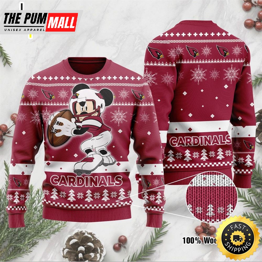 Arizona Cardinals Mickey Mouse Funny Ugly Christmas Sweater, Perfect Holiday Gift