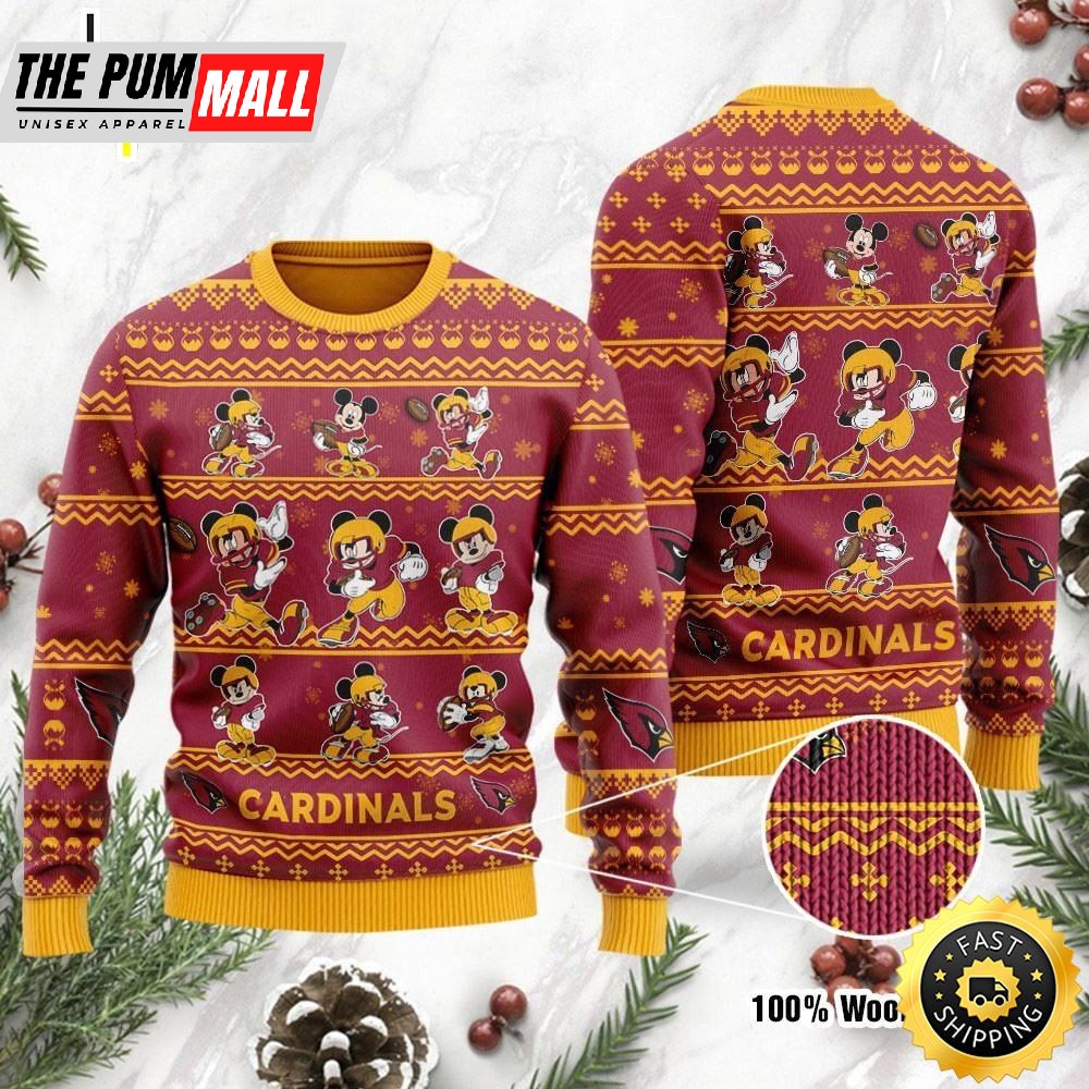 Arizona Cardinals Mickey Mouse Holiday Party Ugly Christmas Sweater, Perfect Holiday Gift