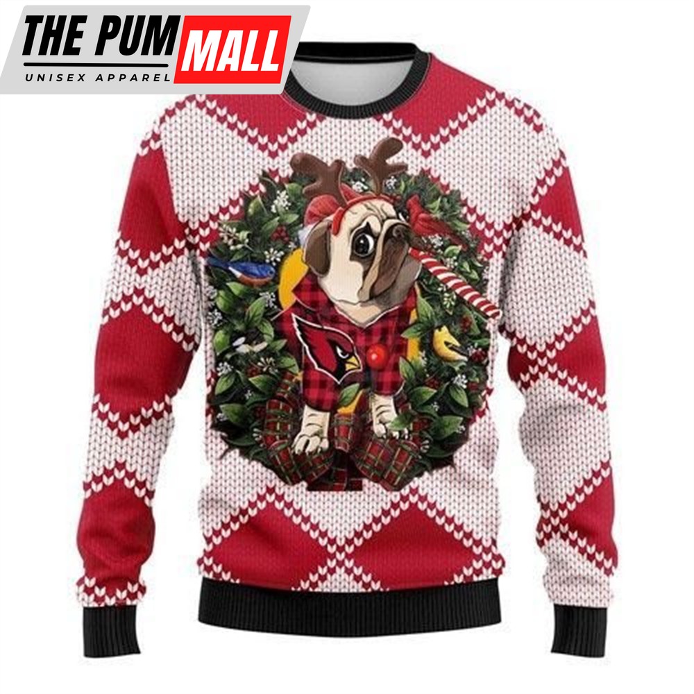 Arizona Cardinals Pug Dog Christmas Ugly Sweater – Holiday Gift Noel Christmas