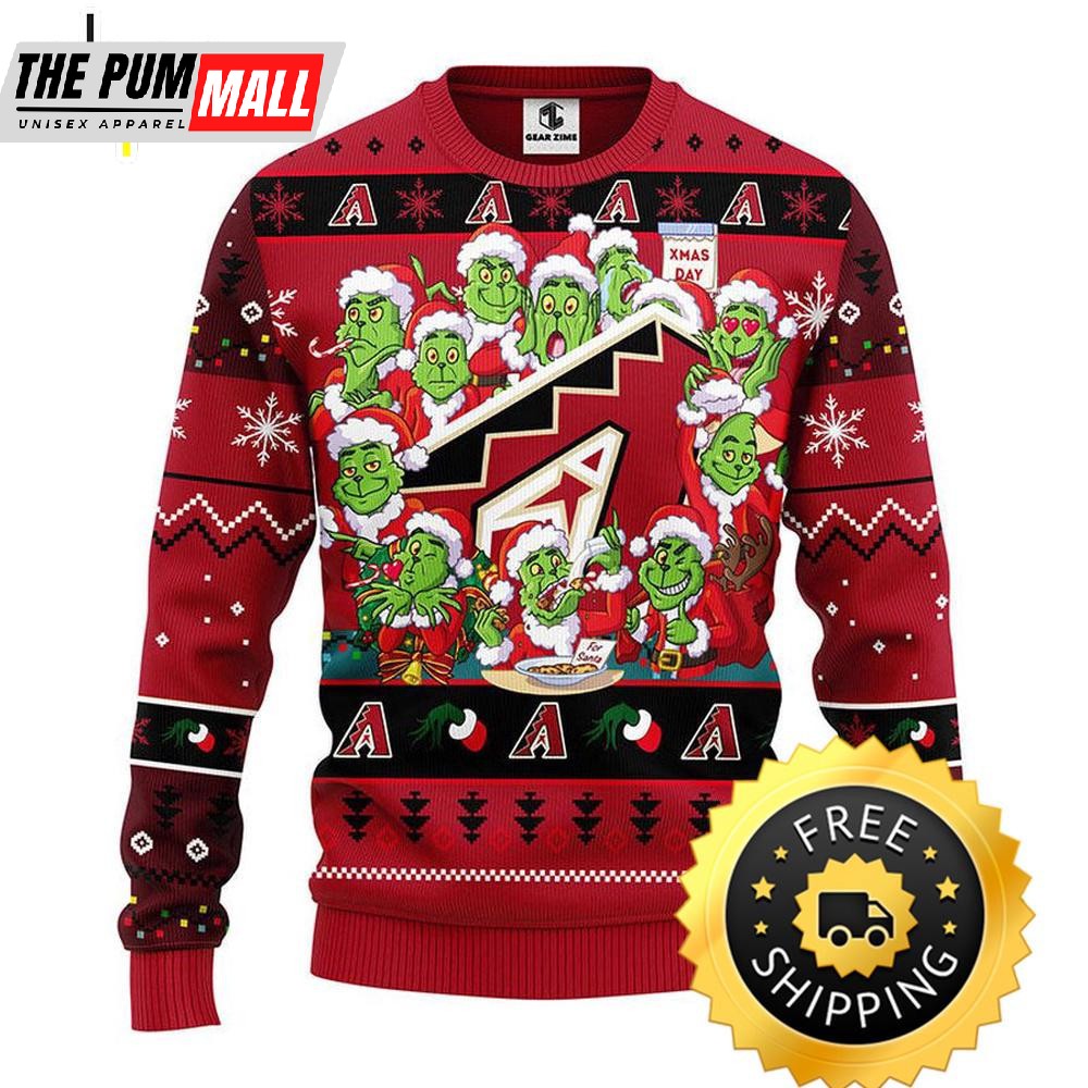Arizona Diamondbacks 12 Grinch Xmas Day Ugly Christmas Sweater, Arizona Diamondbacks Ugly Sweater, MLB Christmas Sweater