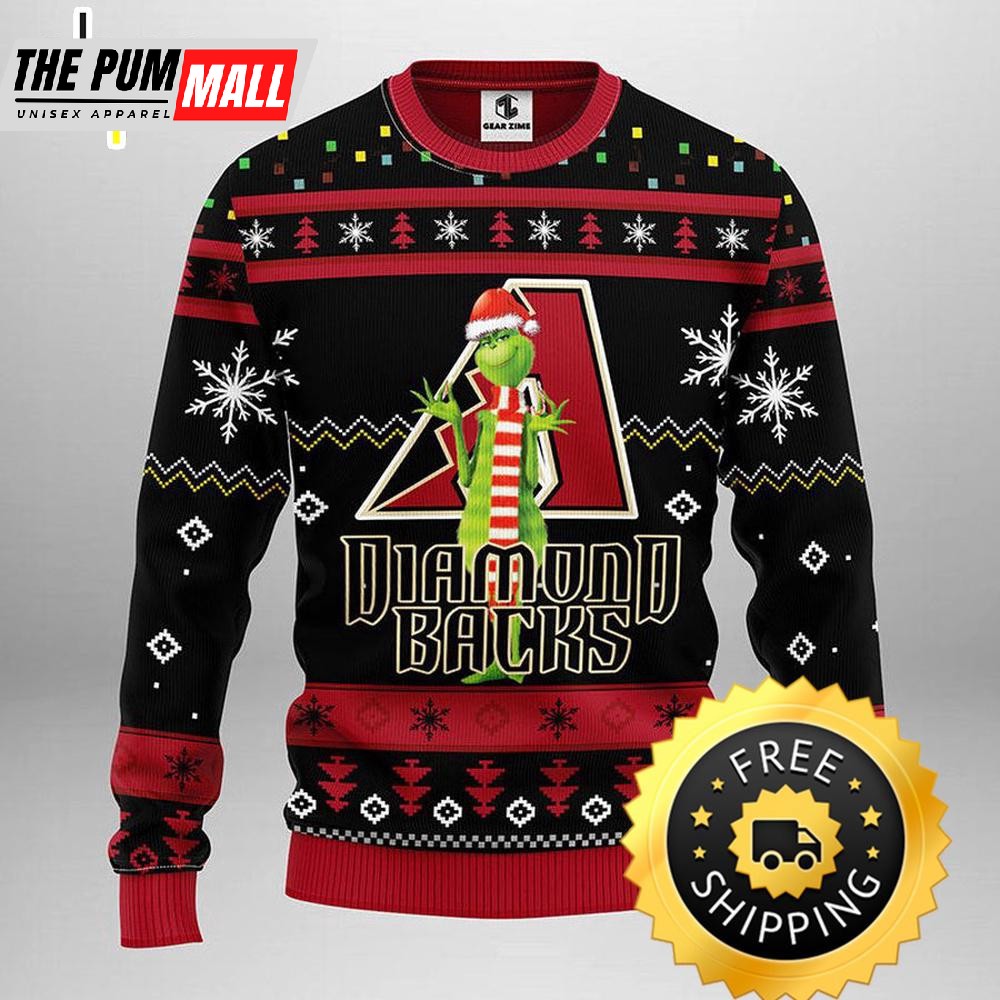Arizona Diamondbacks Funny Grinch Ugly Christmas Sweater, Arizona Diamondbacks Ugly Sweater, MLB Christmas Sweater