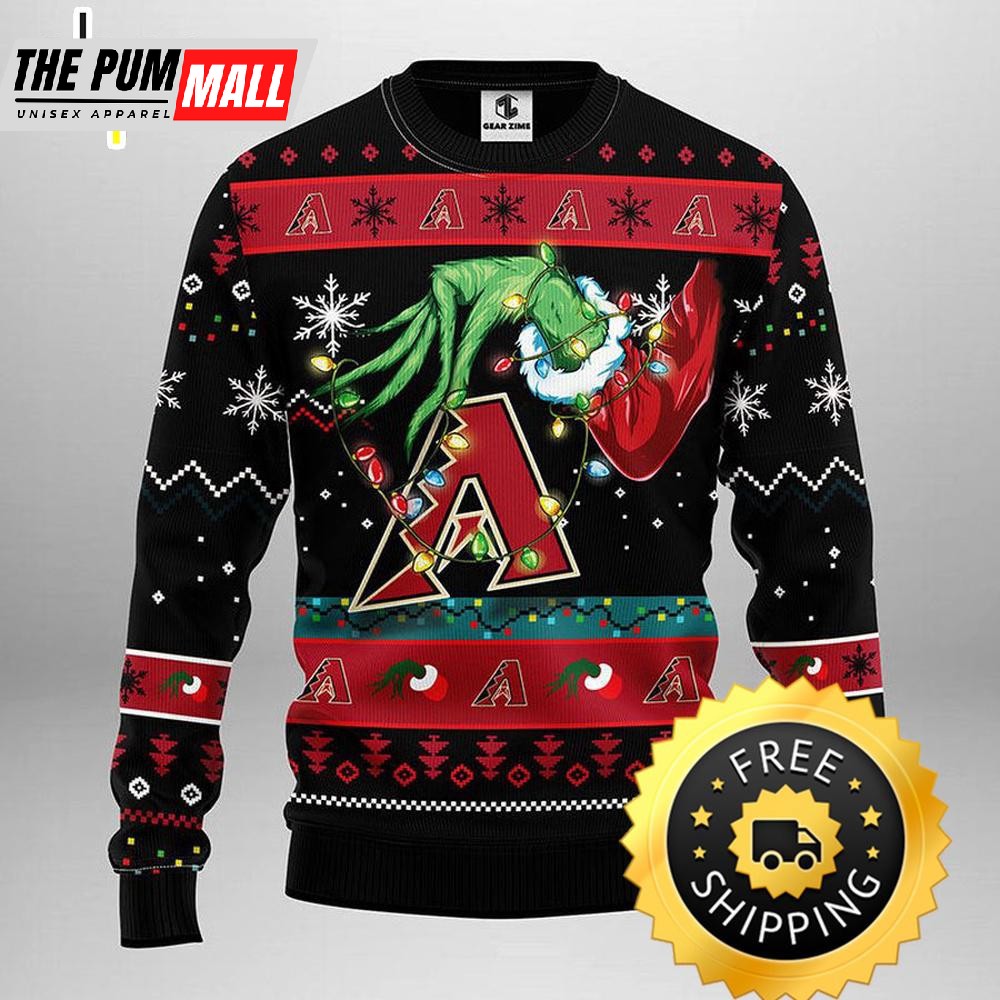 Arizona Diamondbacks Grinch Ugly Christmas Sweater, Arizona Diamondbacks Ugly Sweater, MLB Christmas Sweater