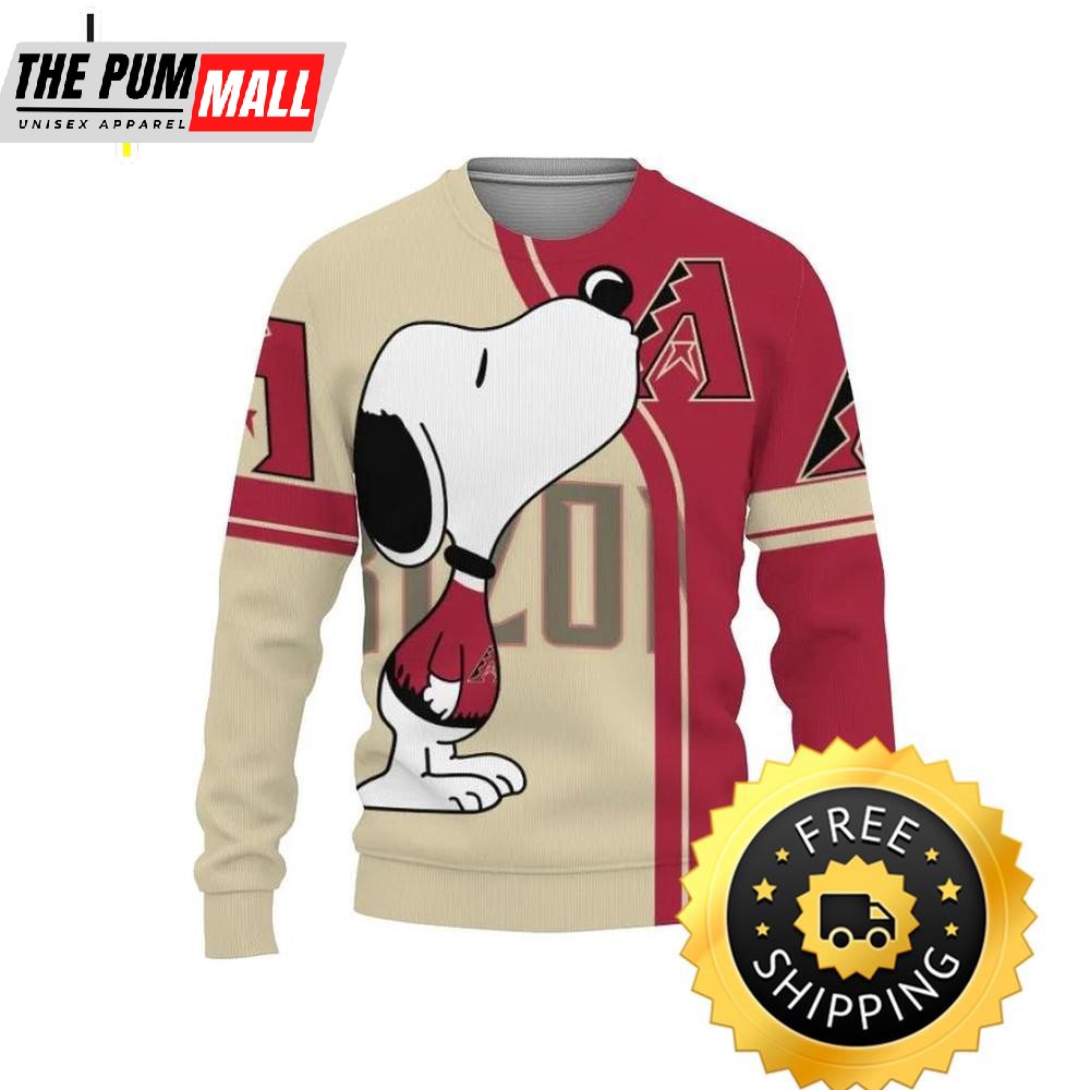 Arizona Diamondbacks Snoopy Ugly Christmas Sweater, Arizona Diamondbacks Ugly Sweater, MLB Christmas Sweater