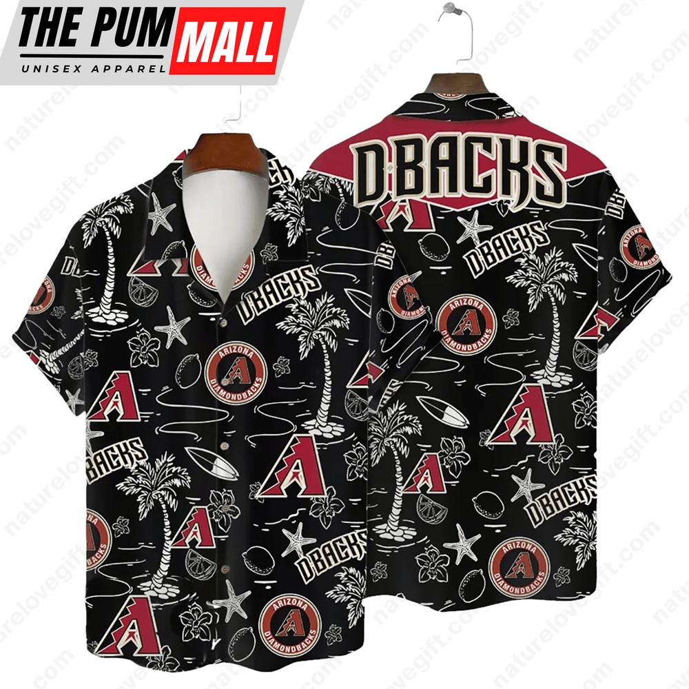Arizona Diamondbacks Tropical Palms MLB Black Hawaiian Shirt