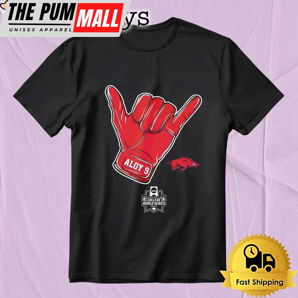 Arkansas Razorbacks Baseball Cws Shaka Glove Aloy 9 T-Shirt