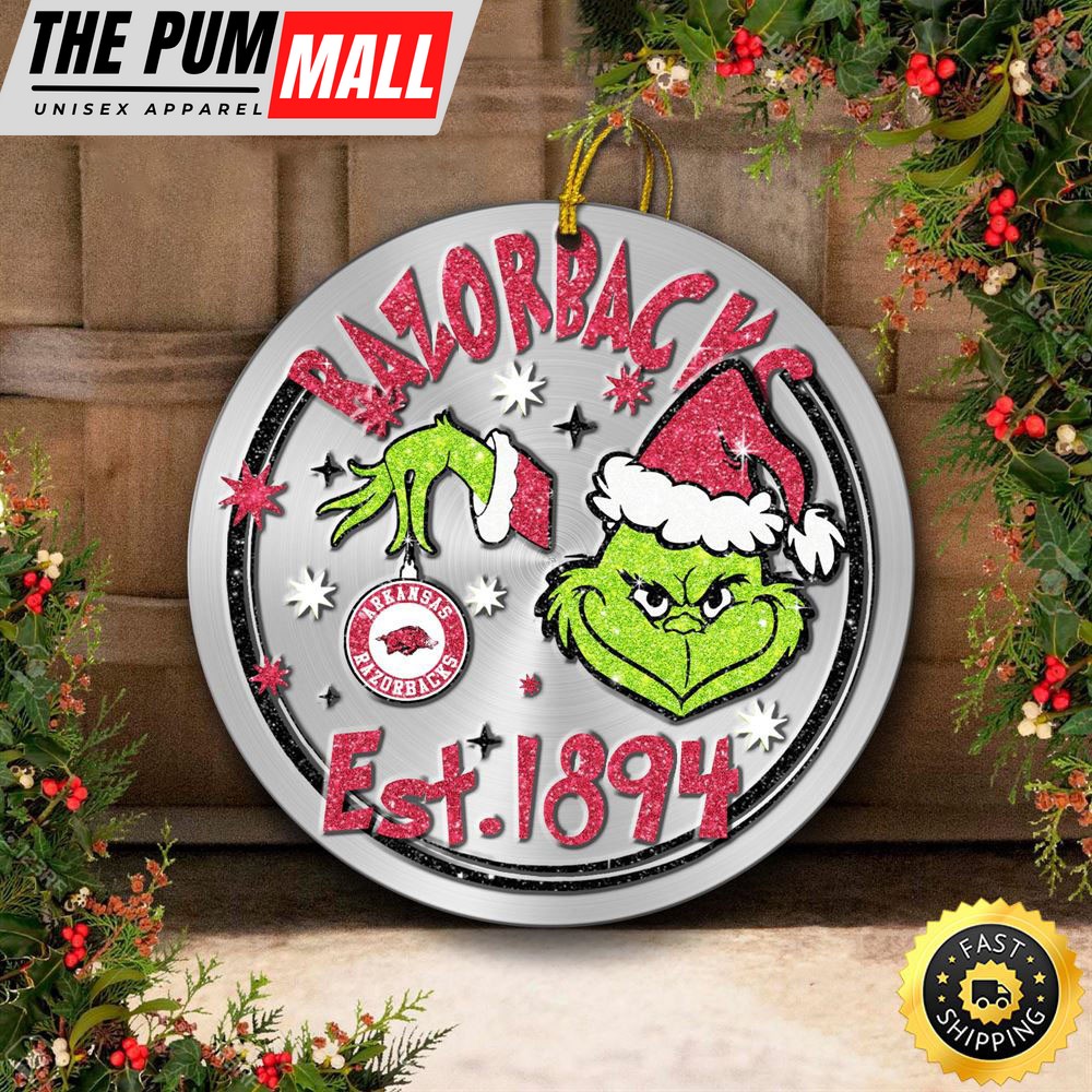 Arkansas Razorbacks Grinch Circle Ornaments Christmas Limited Edition