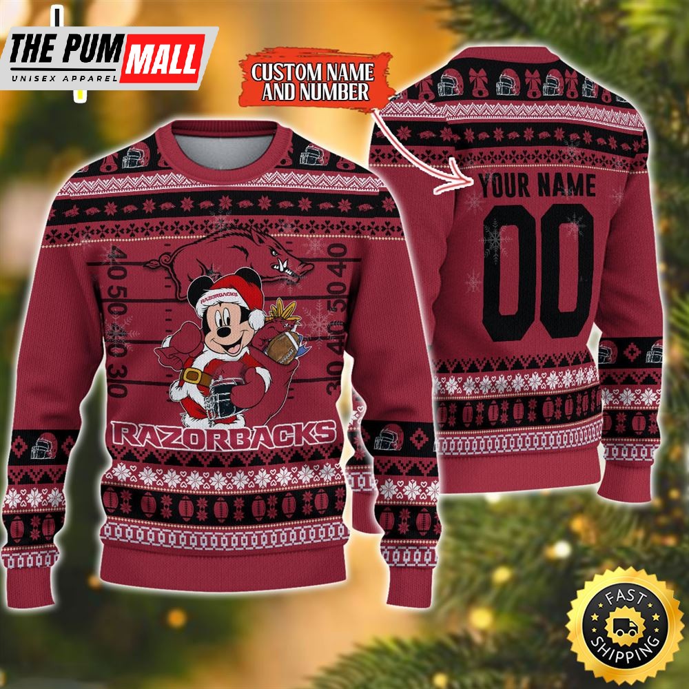 Arkansas Razorbacks Mickey Ugly Christmas Sweater,