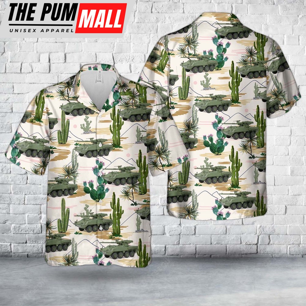 Army Hawaiian Shirt, M1126 Stryker 105mm MGS 8×8 armored fighting vehicle US ARMY 2007 Hawaiian Shirt, Military Aloha Shirt