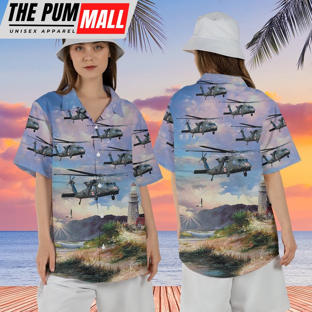 Army Hawaiian Shirt, Sikorsky UH-60 Blackhawk Medevac US Army helicopter Hawaiian Shirt For Women, Military Aloha Shirt