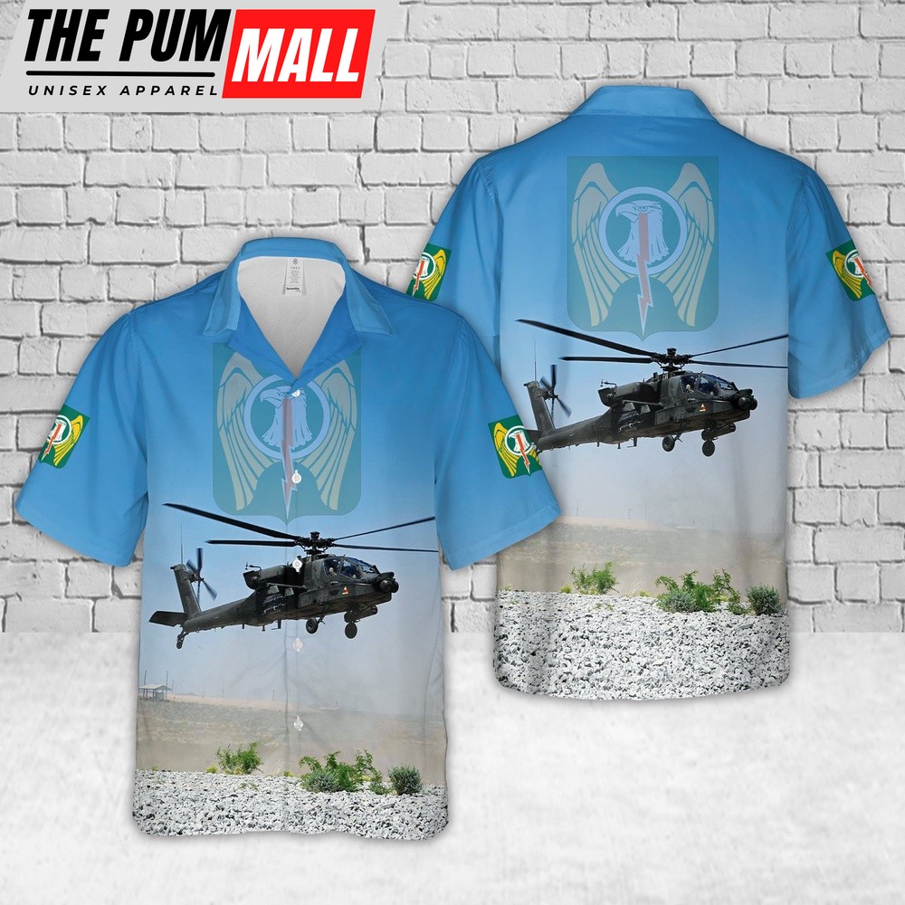 Army Hawaiian Shirt, US Army 1-501st Attack Reconnaissance Battalion Iron Dragons AH-64E Apache Hawaiian Shirt, Military Aloha Shirt