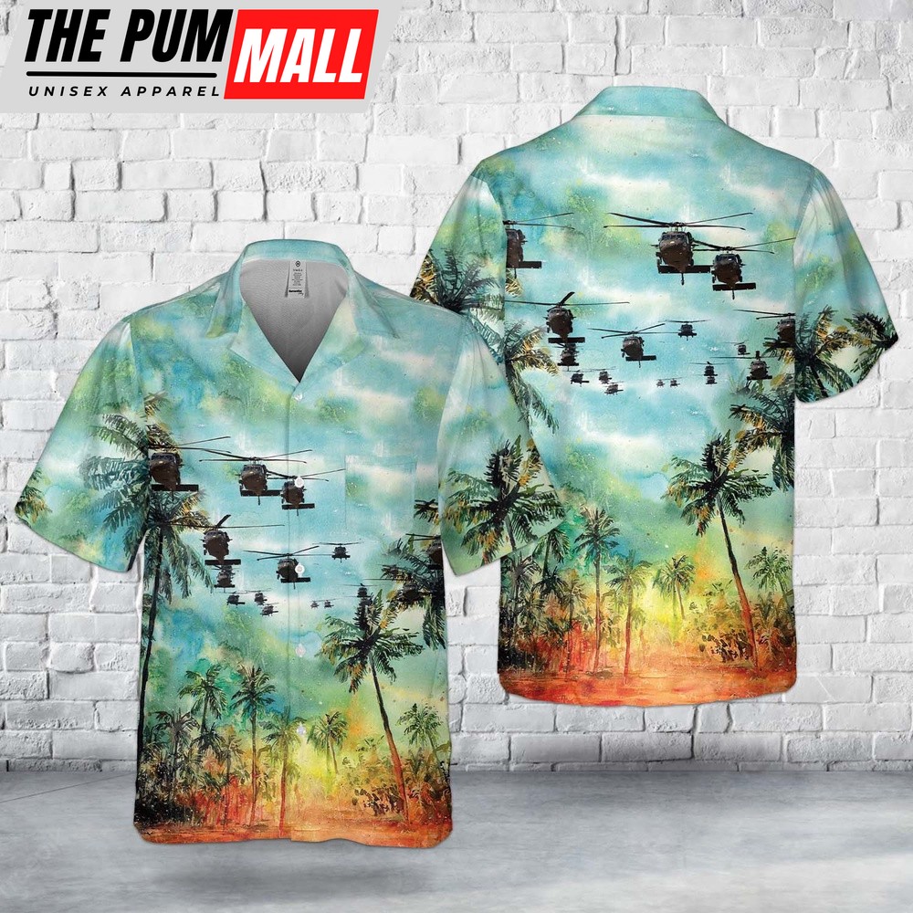 Army Hawaiian Shirt, US Army 101st Aviation UH 60 Black Hawk helicopter Pocket Hawaiian Shirt, Military Aloha Shirt