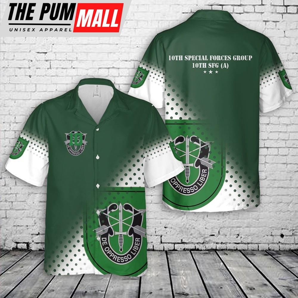 Army Hawaiian Shirt, US Army 10th Special Forces Group (10th SFG), St Patrick’s Day Hawaiian Shirt, Military Aloha Shirt