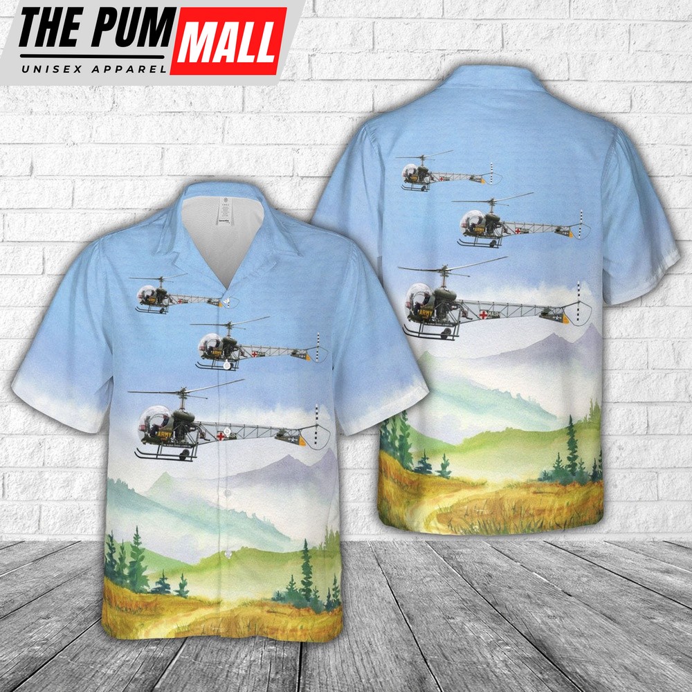 Army Hawaiian Shirt, US Army 1954 Bell 47G Hawaiian Shirt, Military Aloha Shirt