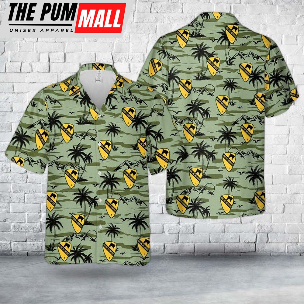 Army Hawaiian Shirt, US Army 1st Brigade Combat Team, 1st Cavalry Division IRONHORSE Hawaiian Shirt, Military Aloha Shirt