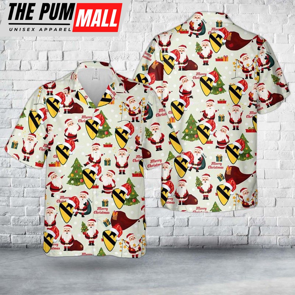 Army Hawaiian Shirt, US Army 1st Cavalry Division Sustainment Brigade Christmas Hawaiian Shirt, Military Aloha Shirt