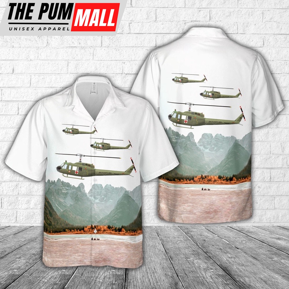 Army Hawaiian Shirt, US Army 498th Medical Company UH-1D, 1967 MedEvac Air Ambulance Hawaiian Shirt