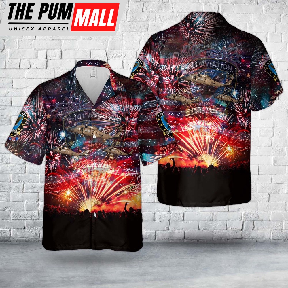 Army Hawaiian Shirt, US Army 5-101, 5th Battalion, 101st Aviation Regiment Eagle Assault, 4th Of July Hawaiiian Shirt