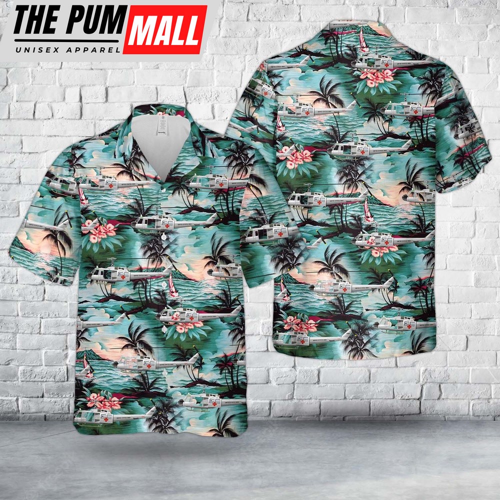 Army Hawaiian Shirt, US Army 57th Medical Detachment UH-1H White Elephant 1972 Hawaiian Shirt, Military Aloha Shirt