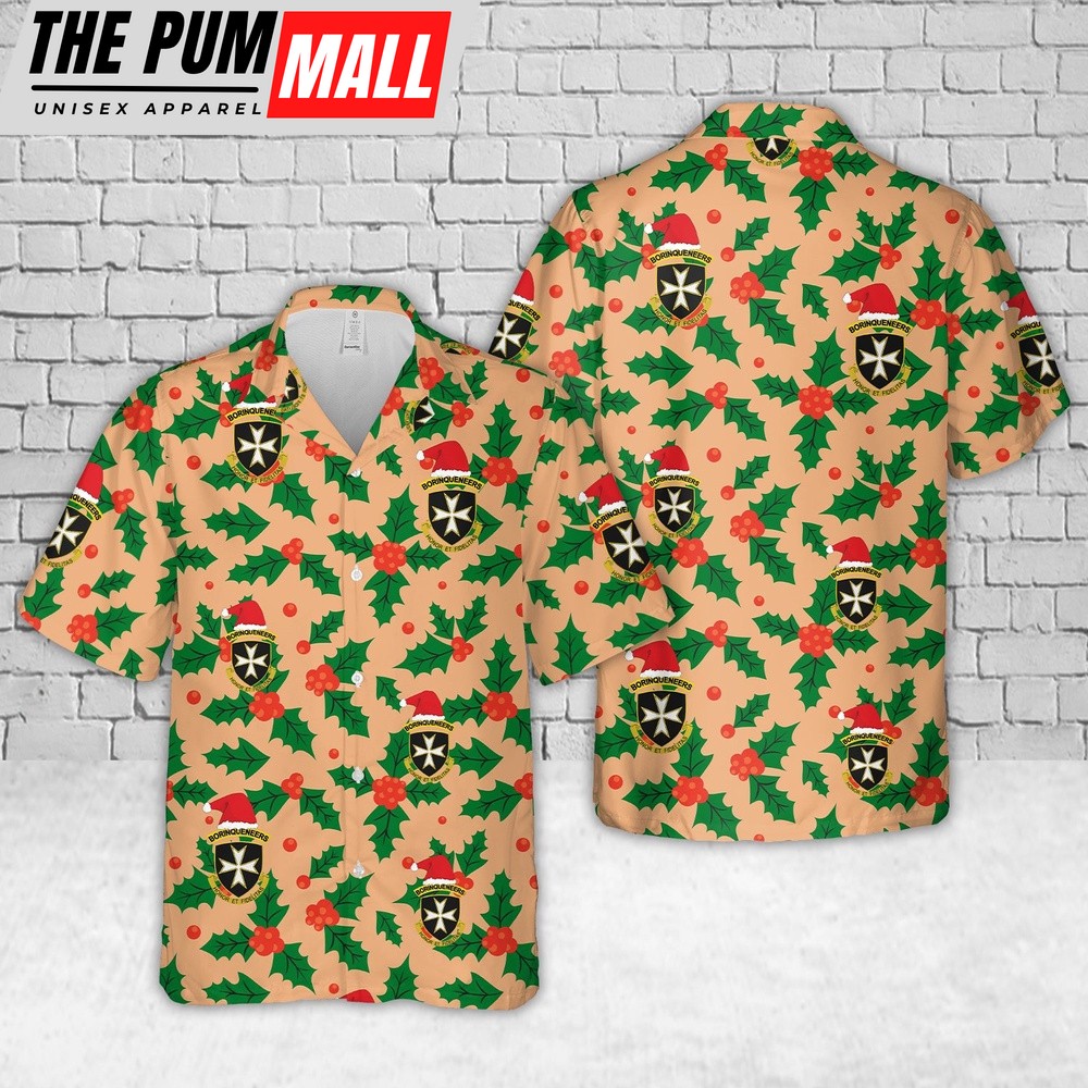 Army Hawaiian Shirt, US Army 65th Infantry Regiment The Borinqueneers Christmas Hawaiian Shirt, Military Aloha Shirt