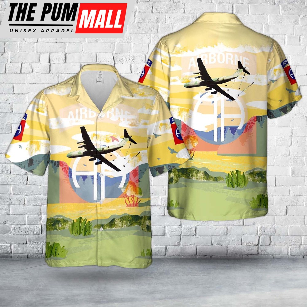 Army Hawaiian Shirt, US Army 82nd Airborne troops jump from C-141B over Honduras 1988 Hawaiian Shirt, Military Aloha Shirt
