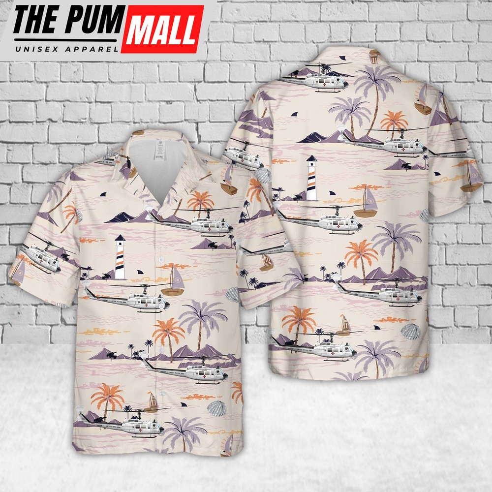 Army Hawaiian Shirt, US Army Air Ambulance Detachment UH-1V Iroquois FLAT IRON Air AmbulanceCrash-Rescue Hawaiian Shirt