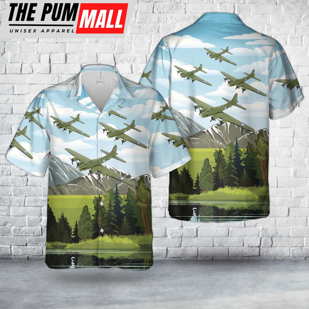 Army Hawaiian Shirt, US Army Air Corps Boeing B-17 Flying Fortress Boeing Bee Hawaiian Shirt, Military Aloha Shirt