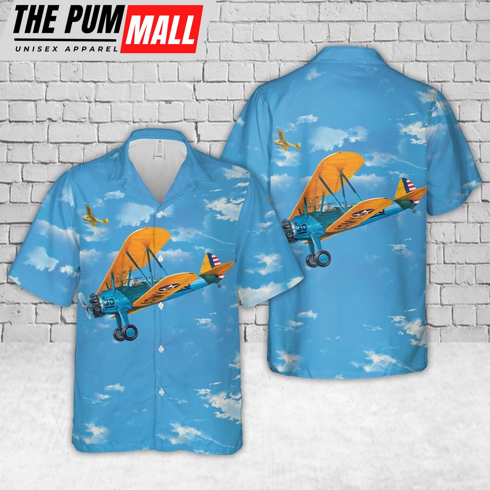 Army Hawaiian Shirt, US Army Air Corps Boeing Stearman PT-17 Kaydet Hawaiian Shirt, Military Aloha Shirt