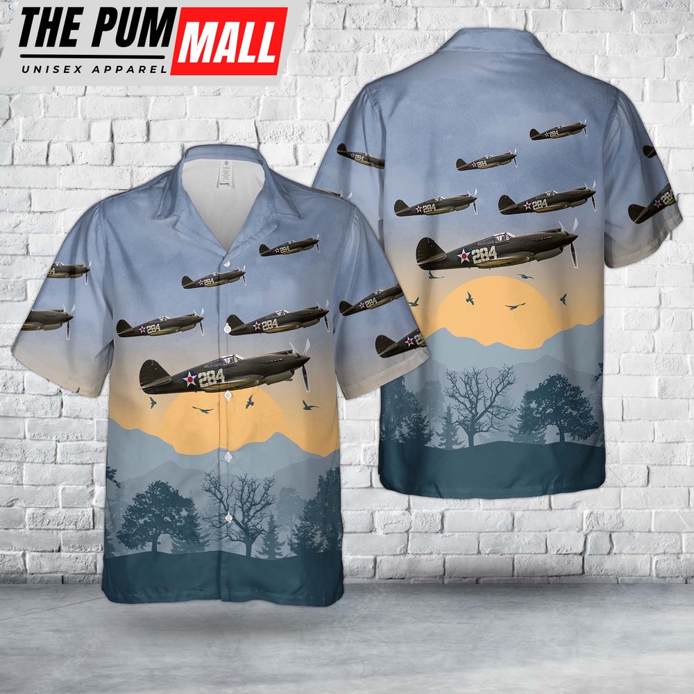 Army Hawaiian Shirt, US Army Air Corps Curtiss P-40B Hawaiian Shirt, Military Aloha Shirt