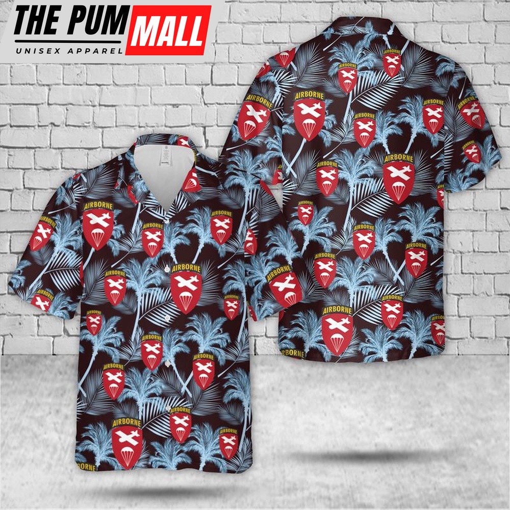 Army Hawaiian Shirt, U.S. Army Airborne Command Shoulder Sleeve Insignia (from 1943-1959) Hawaiian Shirt, Military Aloha Shirt