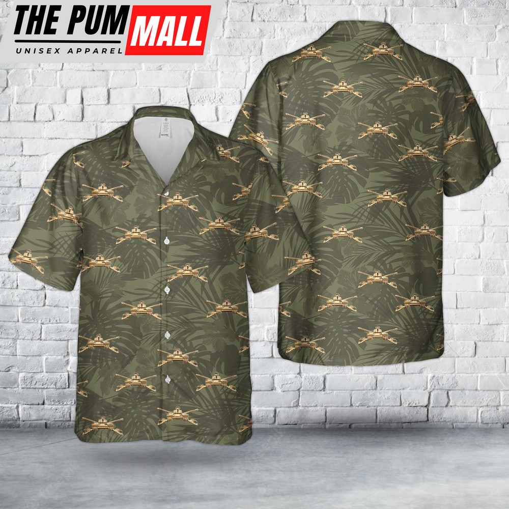 Army Hawaiian Shirt, US Army Armor Officer Branch Insignia Hawaiian Shirt, Military Aloha Shirt