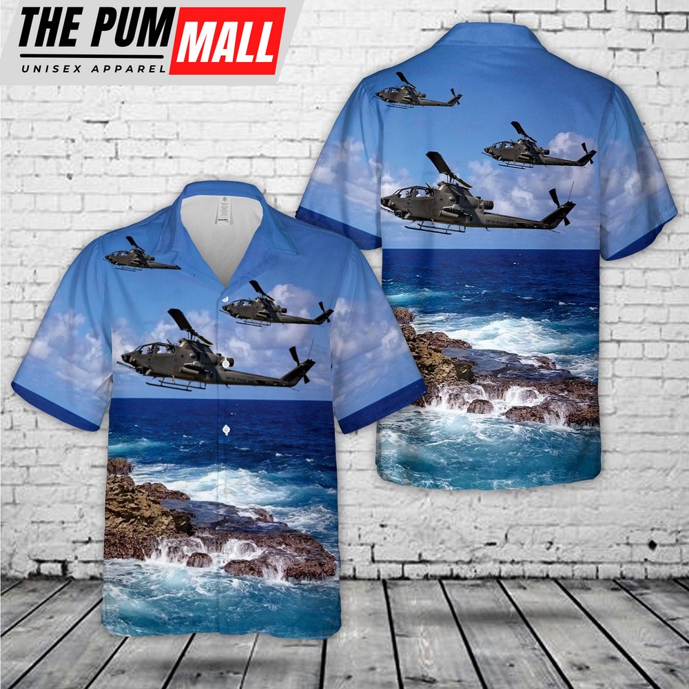 Army Hawaiian Shirt, US Army Bell AH-1F Huey Cobra Attack Helicopter Hawaiian Shirt, Military Aloha Shirt
