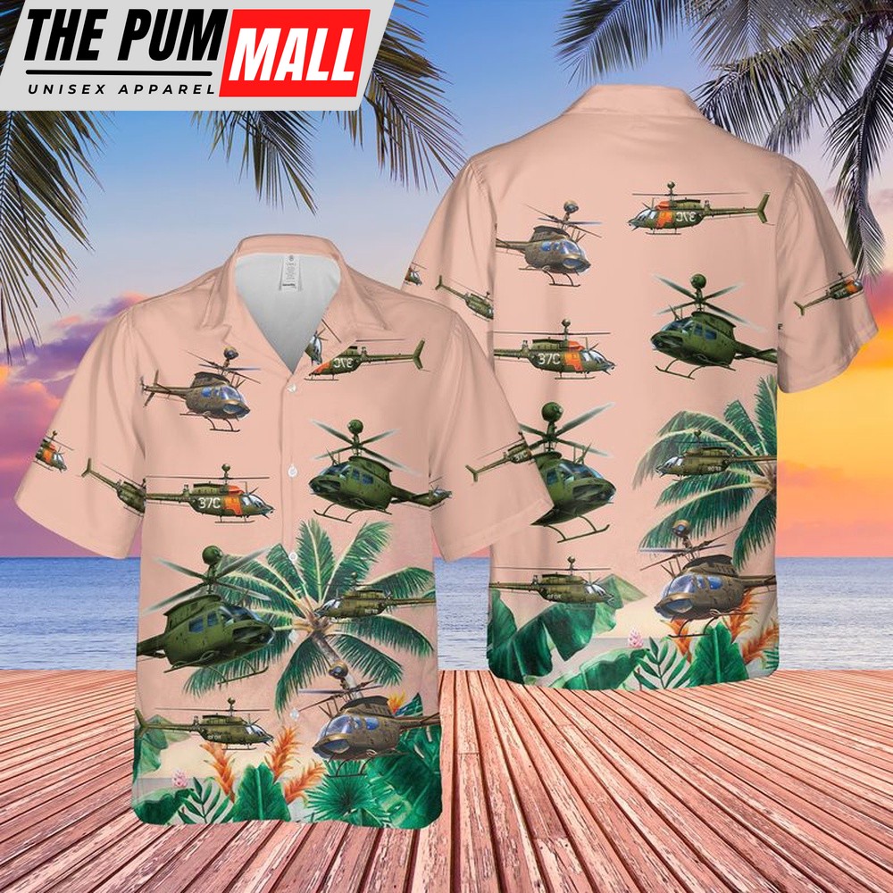 Army Hawaiian Shirt, US Army Bell OH-58 Kiowa Hawaiian Shirt, Military Aloha Shirt