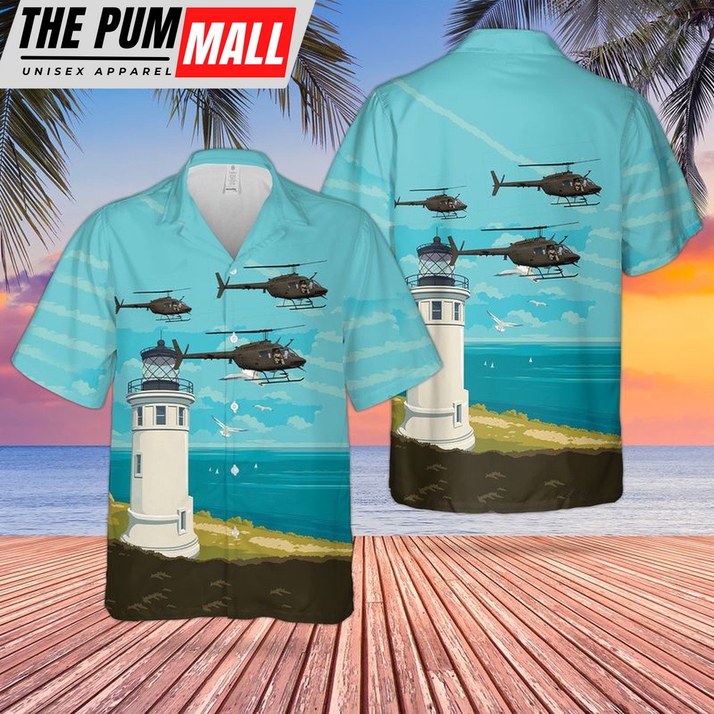 Army Hawaiian Shirt, US Army Bell OH-58A Kiowa Hawaiian Shirt, Military Aloha Shirt