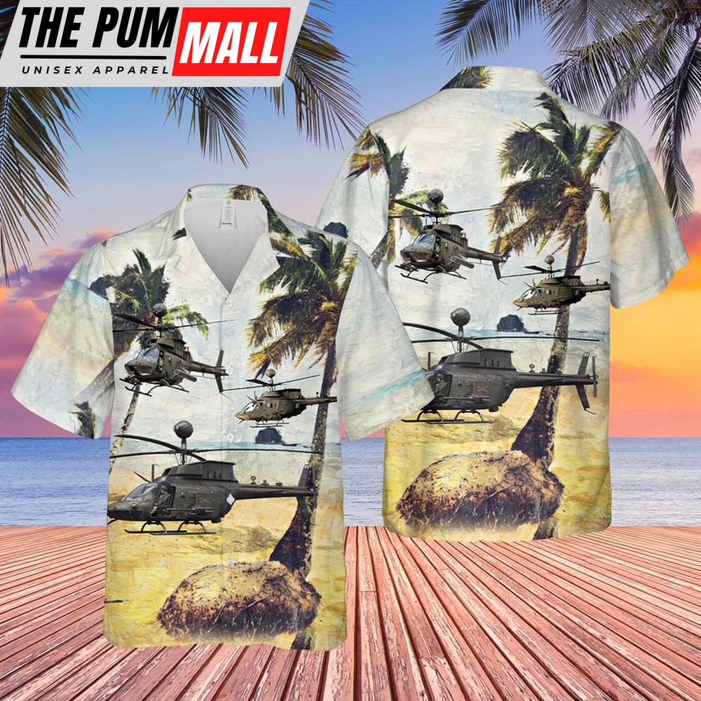 Army Hawaiian Shirt, US Army Bell OH-58D Kiowa Hawaiian Shirt, Military Aloha Shirt