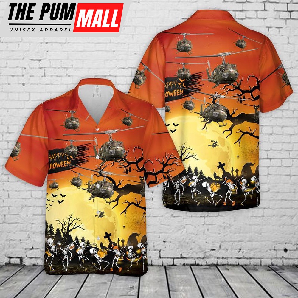 Army Hawaiian Shirt, US Army Bell UH-1 Huey Halloween Hawaiian Shirt, Military Aloha Shirt