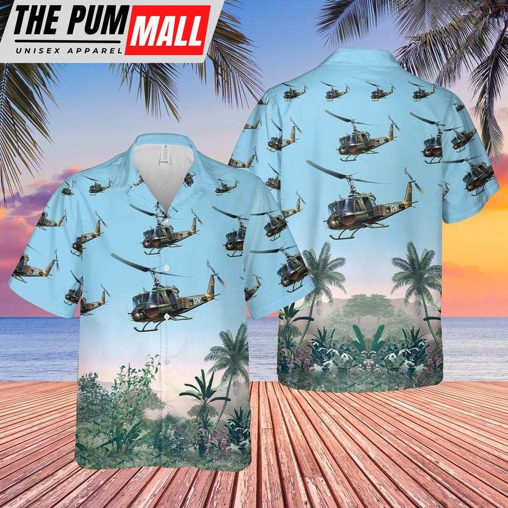 Army Hawaiian Shirt, US Army Bell UH-1B Helicopter Hawaiian Shirt, Military Aloha Shirt