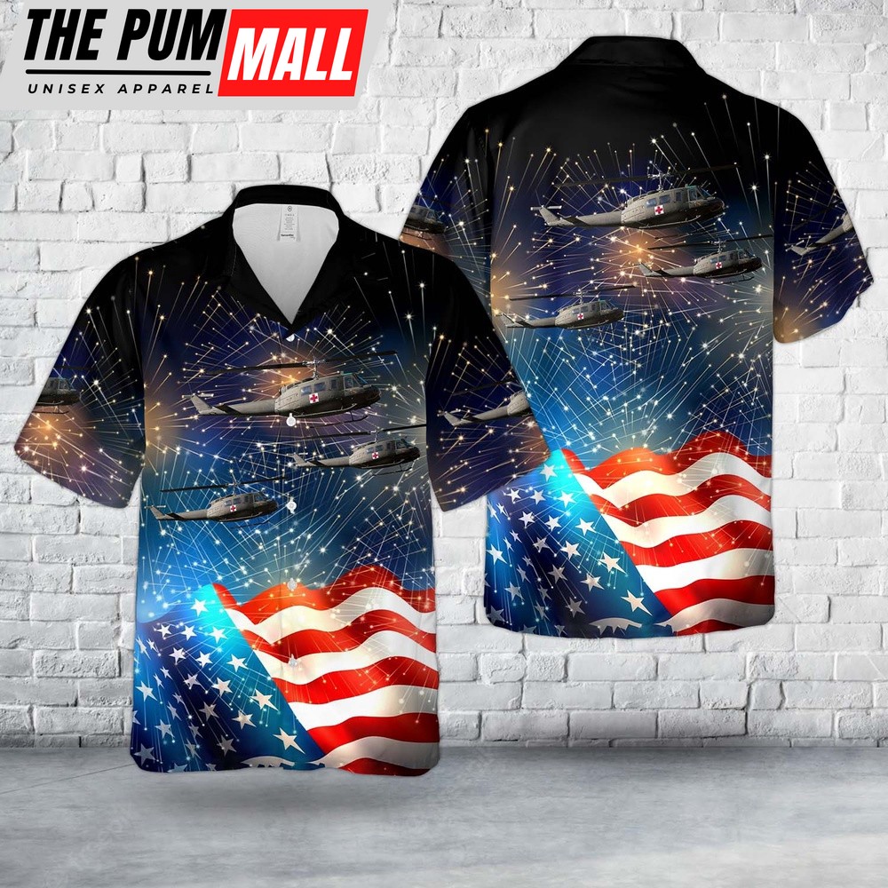 Army Hawaiian Shirt, US Army Bell UH-1V Iroquois (205), 4th Of July Hawaiian Shirt, Military Aloha Shirt