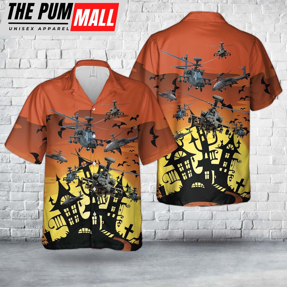 Army Hawaiian Shirt, US Army Boeing AH-64 Apache Halloween Hawaiian Shirt, Military Aloha Shirt