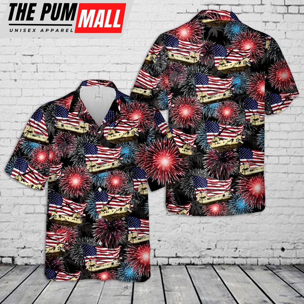 Army Hawaiian Shirt, US Army Boeing CH-47 Chinook 4th Of July Hawaiian Shirt, Military Aloha Shirt