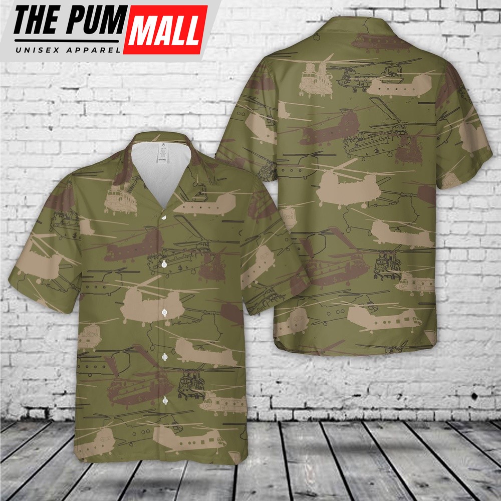 Army Hawaiian Shirt, US Army Boeing CH-47 Chinook Silhouettes Hawaiian Shirt, Military Aloha Shirt