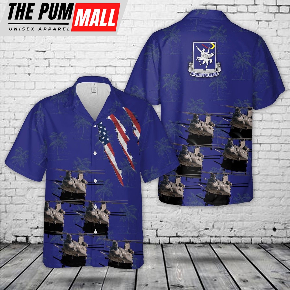 Army Hawaiian Shirt, US Army BoeingVertol MH-47E Chinook, 160th SOAR Night Stalkers Hawaiian Shirt