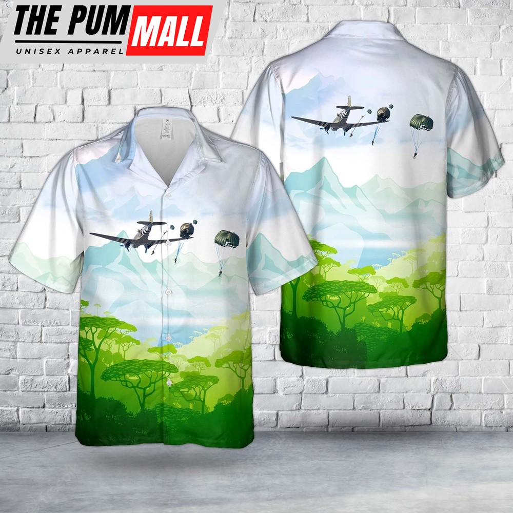 Army Hawaiian Shirt, US Army C-47 Boogie Baby paratroopers over Frederick Army Airfield in Oklahoma Hawaiian Shirt