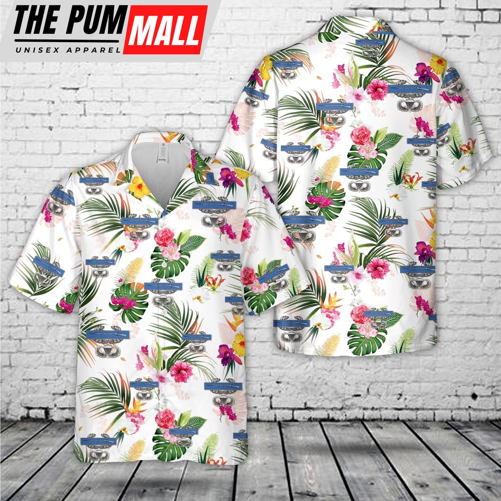 Army Hawaiian Shirt, US Army CIB Jump Wings Hawaiian Shirt, Military Aloha Shirt