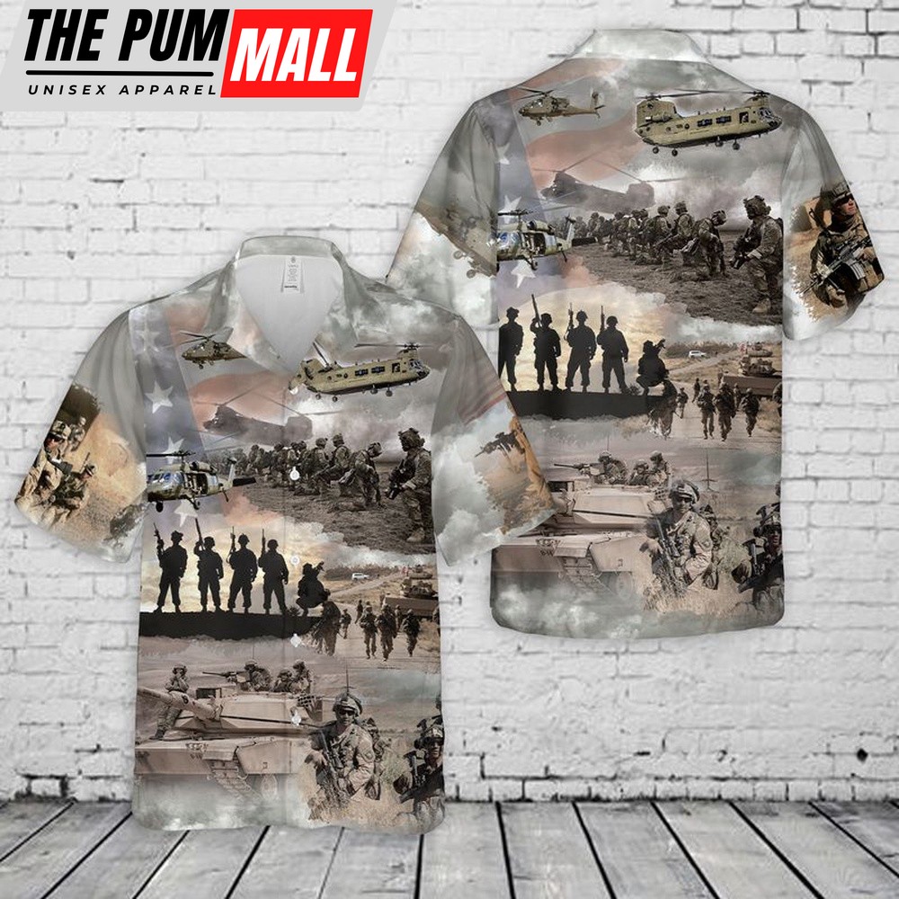 Army Hawaiian Shirt, US Army Collage Hawaiian Shirt, Military Aloha Shirt