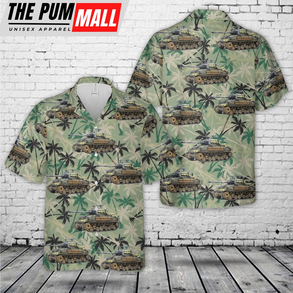 Army Hawaiian Shirt, US Army Easy Eight M4A3E8 Sherman tank WW2 Hawaiian Shirt, Military Aloha Shirt