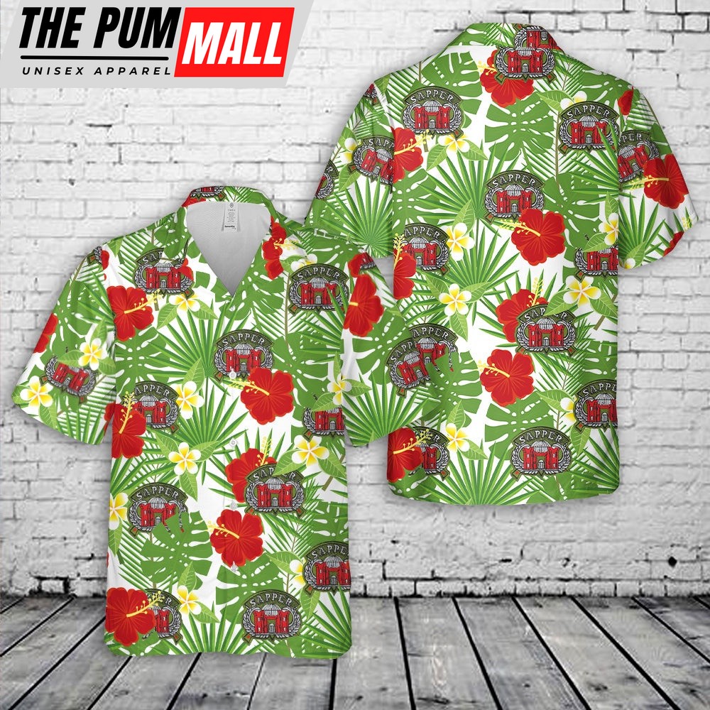 Army Hawaiian Shirt, US Army Engineer Combat Sapper Airborne Wings Badge Patch Hawaiian Shirt, Military Aloha Shirt