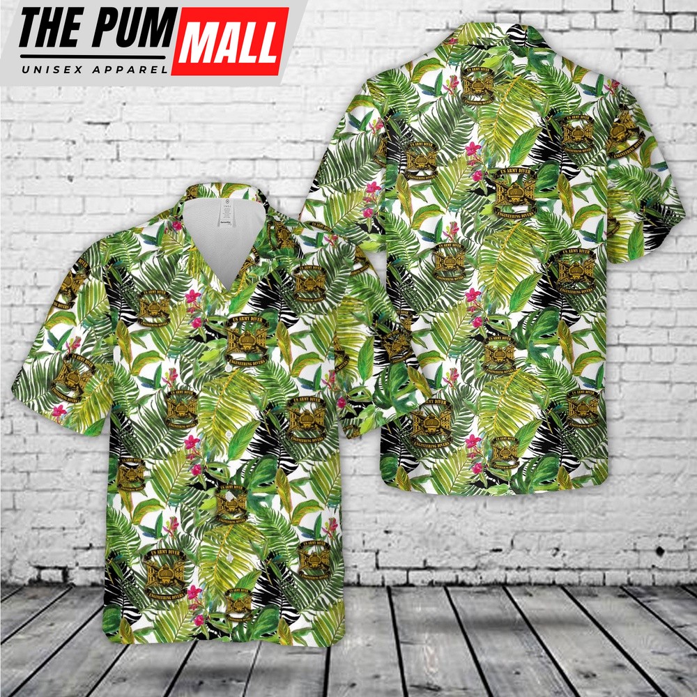 Army Hawaiian Shirt, US Army Engineering Divers Hawaiian Shirt, Military Aloha Shirt