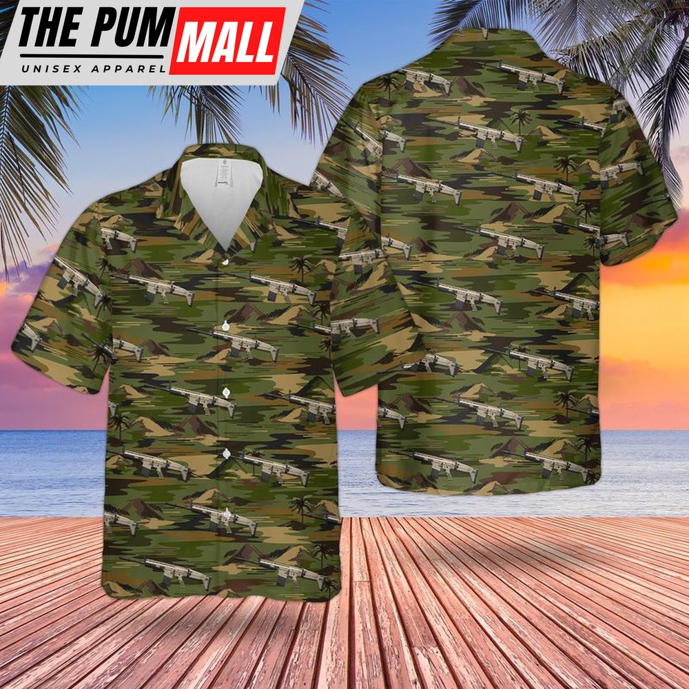 Army Hawaiian Shirt, US Army FN Mk.17 SCAR-H Hawaiian Shirt, Military Aloha Shirt